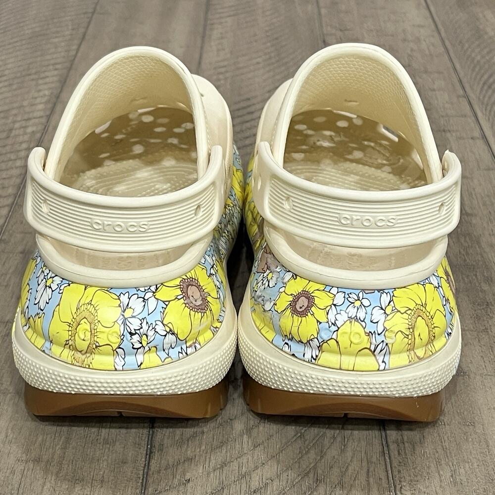 Crocs Mega Crush Retro Floral Clogs Womens W6 Vanilla Yellow Blue Platform Shoes - Picture 9 of 14